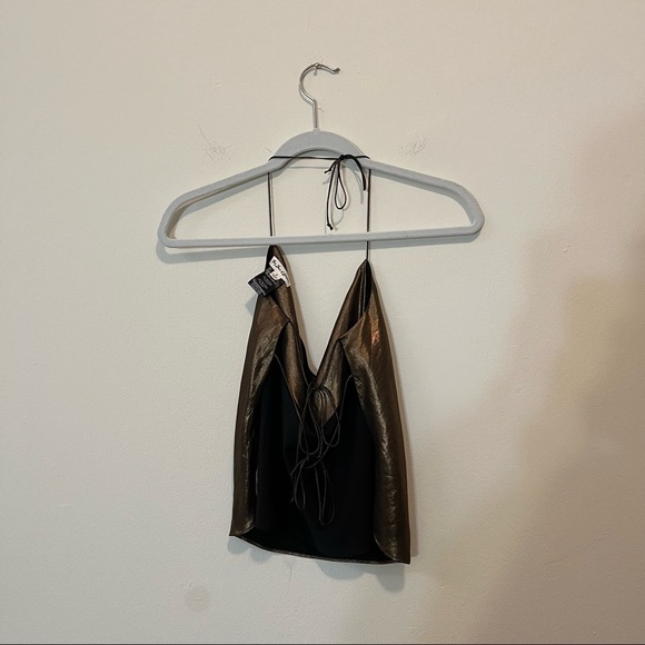 For Love and Lemons Blackjack Cowl Top Metallic Gold Halter Scarf Open Back - Picture 7 of 9